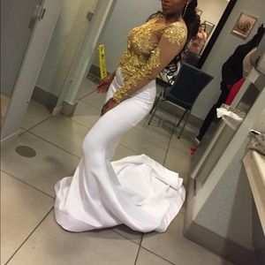 White and gold prom dress
